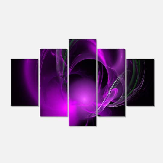 Designart - Purple Fractal Galactic Nebula - Contemporary Wall Art Canvas